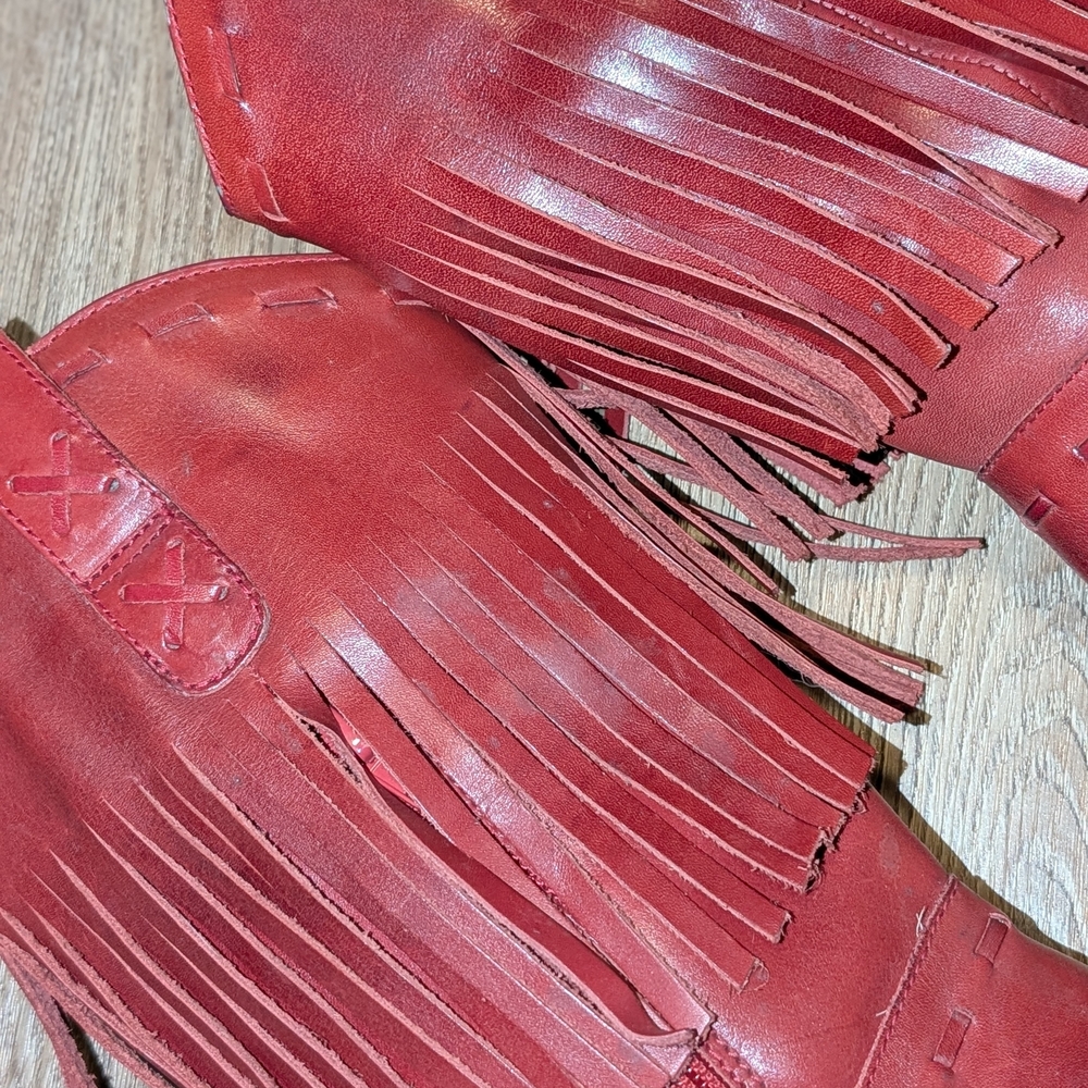 Red Fringe Western Boots - Picture 2 of 11